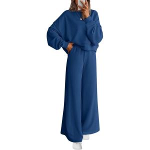 PRETTYGARDEN Women 2 Piece Outfits 2025 Fall Sweatsuits Crewneck Sweatshirt Wide Leg Sweatpants Lounge Sets Tracksuit(Royal Blue)