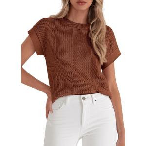 PRETTYGARDEN Women 2026 Spring Fashion Sweater Vest Business Casual Tank Top Cap Sleeve Knit Work Shirt Trendy Summer Outfits(Brown)