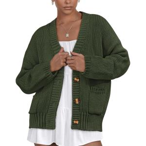 PRETTYGARDEN Women’s 2025 Fall Cardigan Sweaters Long Sleeve Open Front Button Up V Neck Knit Winter Fashion Clothes(Army Green)