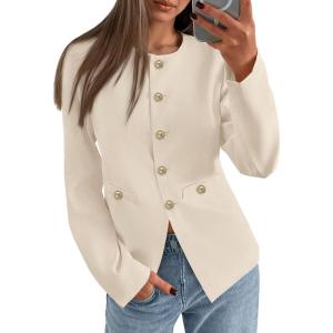 PRETTYGARDEN Women’s 2026 Fall Blazers Button Down Fitted Lightweight Dressy Work Suit Jackets Trendy Business Casual Outfits(Beige)