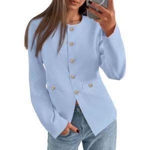 PRETTYGARDEN Women’s 2026 Fall Blazers Button Down Fitted Lightweight Dressy Work Suit Jackets Trendy Business Casual Outfits(Blue)