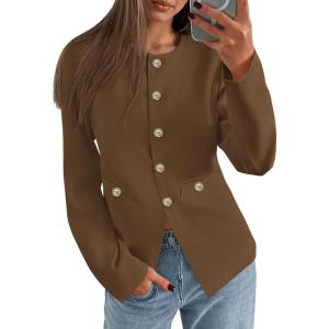 PRETTYGARDEN Women’s 2026 Fall Blazers Button Down Fitted Lightweight Dressy Work Suit Jackets Trendy Business Casual Outfits(Brown)