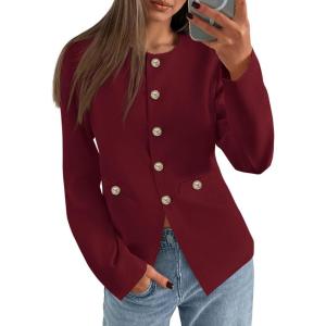 PRETTYGARDEN Women’s 2026 Fall Blazers Button Down Fitted Lightweight Dressy Work Suit Jackets Trendy Business Casual Outfits(Burgundy)