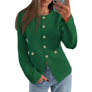 PRETTYGARDEN Women’s 2026 Fall Blazers Button Down Fitted Lightweight Dressy Work Suit Jackets Trendy Business Casual Outfits(Dark Green)