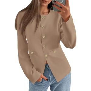 PRETTYGARDEN Women’s 2026 Fall Blazers Button Down Fitted Lightweight Dressy Work Suit Jackets Trendy Business Casual Outfits(Khaki)