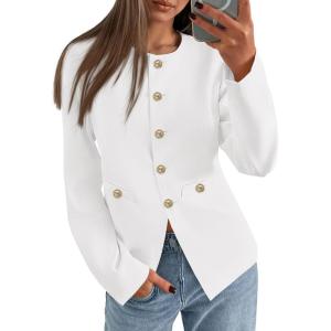 PRETTYGARDEN Women’s 2026 Fall Blazers Button Down Fitted Lightweight Dressy Work Suit Jackets Trendy Business Casual Outfits(White)