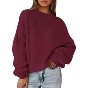 PRETTYGARDEN Women’s Fall Oversized Sweaters Dressy Casual Long Sleeve Chunky Knit Winter Pullover Tops 2026 Holiday Outfits(Burgundy)