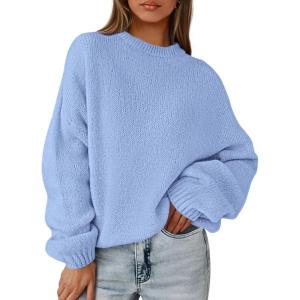 PRETTYGARDEN Women’s Fall Oversized Sweaters Dressy Casual Long Sleeve Chunky Knit Winter Pullover Tops 2026 Holiday Outfits(Light Blue)