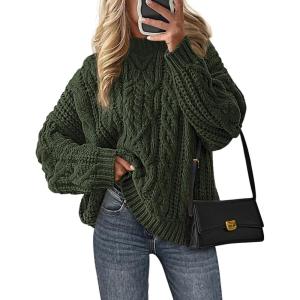 PRETTYGARDEN Women’s Oversized Fall Sweaters 2026 Casual Long Sleeve Crewneck Chunky Cable Knit Pullover Tops Winter Clothes(Army Green)