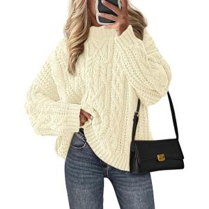 PRETTYGARDEN Women’s Oversized Fall Sweaters 2026 Casual Long Sleeve Crewneck Chunky Cable Knit Pullover Tops Winter Clothes(Beige)
