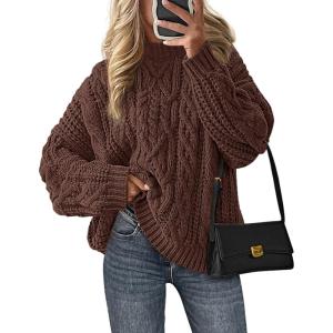 PRETTYGARDEN Women’s Oversized Fall Sweaters 2026 Casual Long Sleeve Crewneck Chunky Cable Knit Pullover Tops Winter Clothes(Coffee)