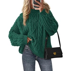 PRETTYGARDEN Women’s Oversized Fall Sweaters 2026 Casual Long Sleeve Crewneck Chunky Cable Knit Pullover Tops Winter Clothes(Green)