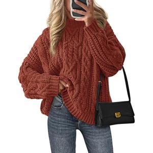 PRETTYGARDEN Women’s Oversized Fall Sweaters 2026 Casual Long Sleeve Crewneck Chunky Cable Knit Pullover Tops Winter Clothes(Rust)
