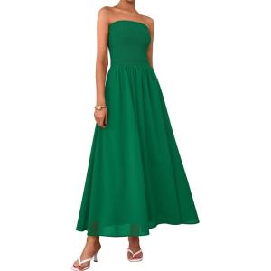 PRETTYGARDEN Women’s Strapless Wedding Guest Maxi Dresses 2025 Summer Trendy Elegant Classy Smocked Tube Long Flowy Sundress(Dark Green)
