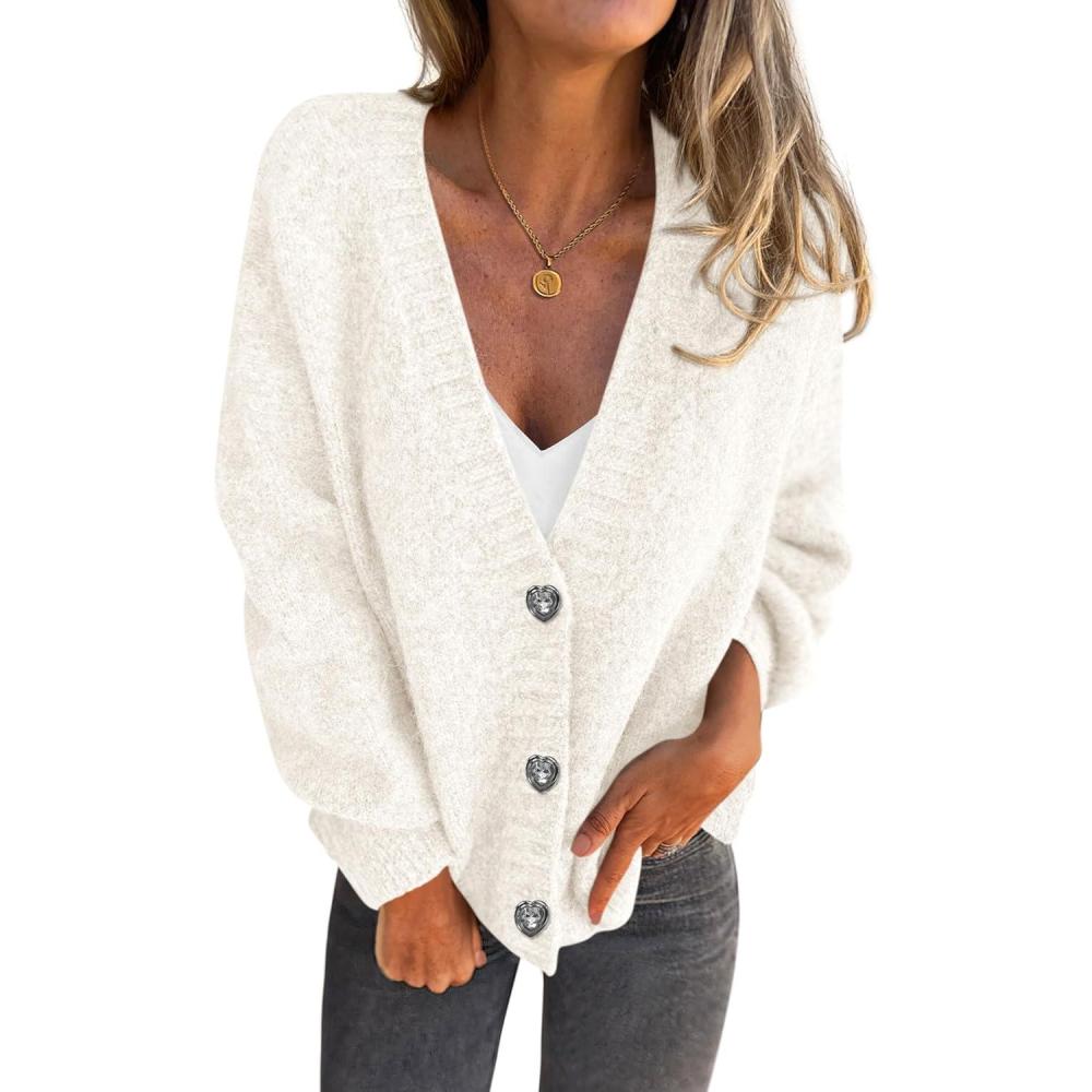 imagePRETTYGARDEN Cardigan Sweaters for Women Trendy Fall 2026 Long Sleeve Button Down Oversized Chunky Knit Sweater OuterwearWhite