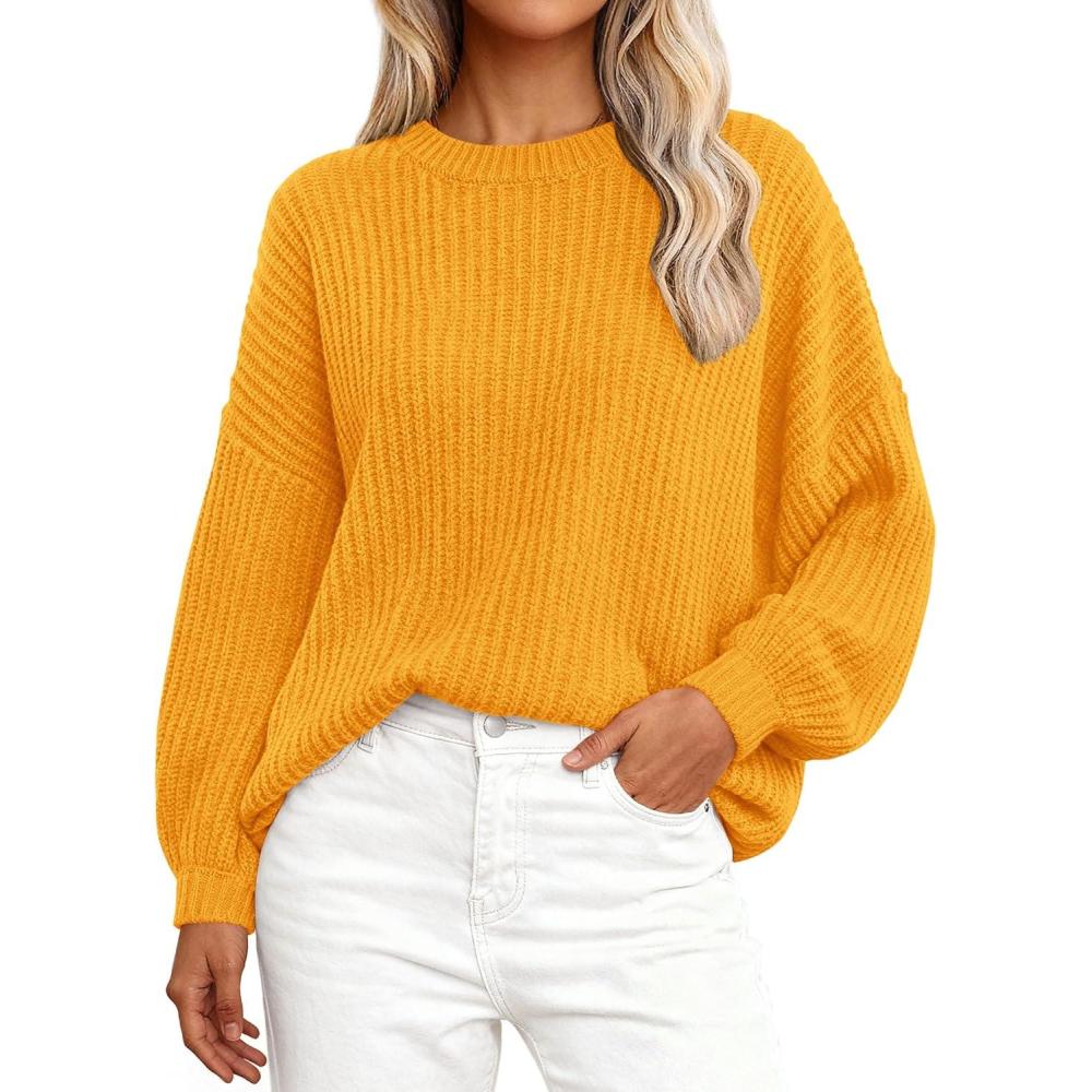 imagePRETTYGARDEN Fall Sweaters for Women 2026 Fashion Long Sleeve Casual Ribbed Knit Winter Clothes Pullover Jumper TopsTurmeric