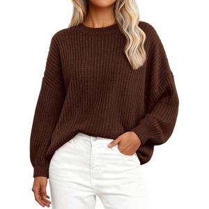 PRETTYGARDEN Fall Sweaters for Women 2026 Fashion Long Sleeve Casual Ribbed Knit Winter Clothes Pullover Jumper Tops(Coffee)