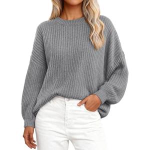 PRETTYGARDEN Fall Sweaters for Women 2026 Fashion Long Sleeve Casual Ribbed Knit Winter Clothes Pullover Jumper Tops(Grey)