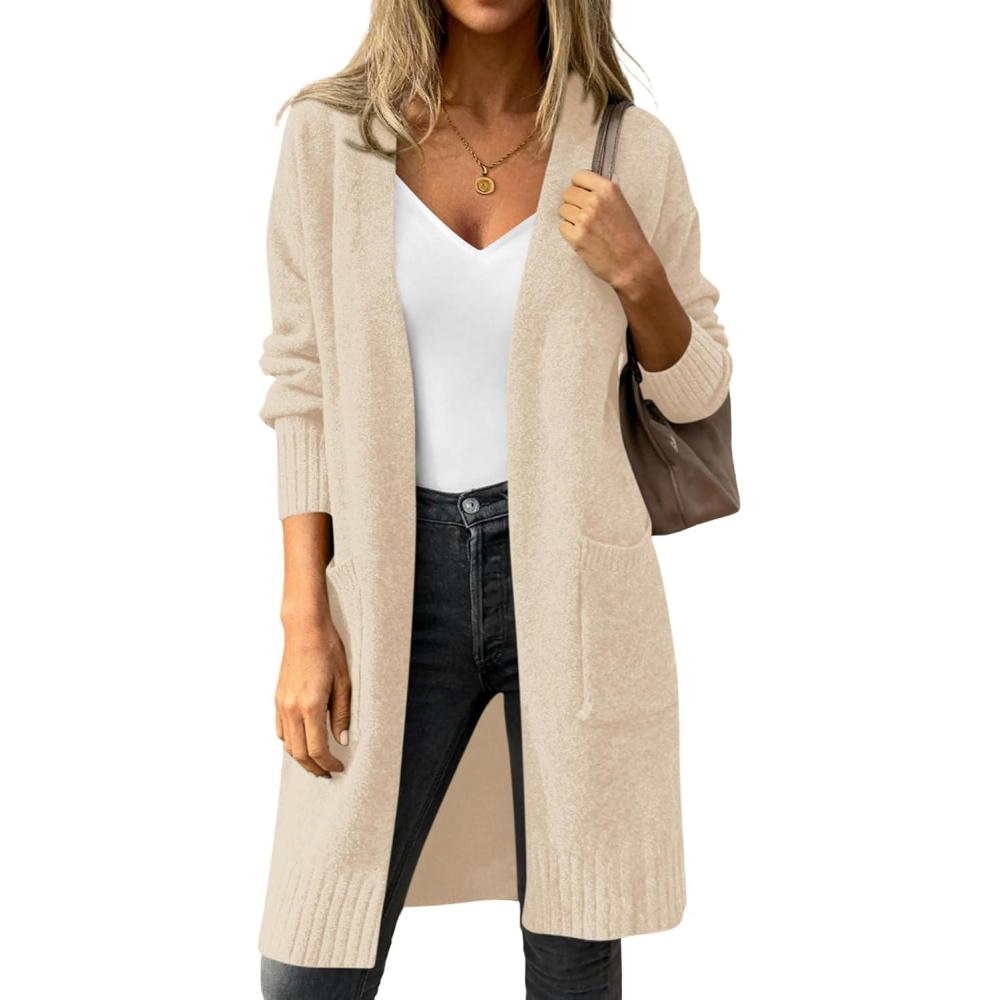 imagePRETTYGARDEN Womens Long Oversized Cardigans 2026 Fall Trendy Long Sleeve Open Front Chunky Sweater Knit Winter ClothingApricot