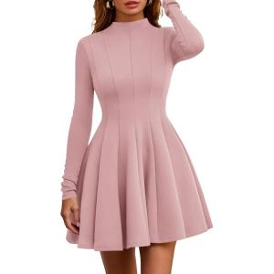 PRETTYGARDEN Fall Dresses for Women Elegant Classy 2026 Casual Long Sleeve Swing A Line Ruffle Short Homecoming Party Dress(Pink)