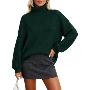 PRETTYGARDEN Oversized Sweaters for Women Fall Clothes 2026 Long Sleeve Mock Neck Tops Chunky Knit Pullover Winter Clothing(Dark Green)
