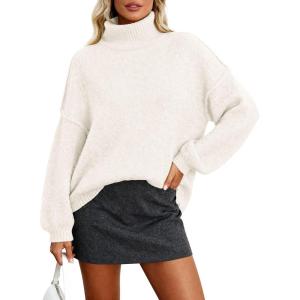 PRETTYGARDEN Oversized Sweaters for Women Fall Clothes 2026 Long Sleeve Mock Neck Tops Chunky Knit Pullover Winter Clothing(White)