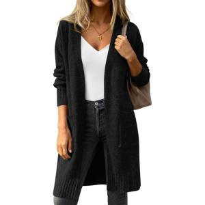 PRETTYGARDEN Women’s Long Oversized Cardigans 2026 Fall Trendy Long Sleeve Open Front Chunky Sweater Knit Winter Clothing(Black)