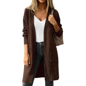 PRETTYGARDEN Women’s Long Oversized Cardigans 2026 Fall Trendy Long Sleeve Open Front Chunky Sweater Knit Winter Clothing(Brown)