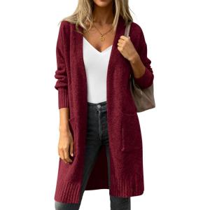 PRETTYGARDEN Women’s Long Oversized Cardigans 2026 Fall Trendy Long Sleeve Open Front Chunky Sweater Knit Winter Clothing(Burgundy)
