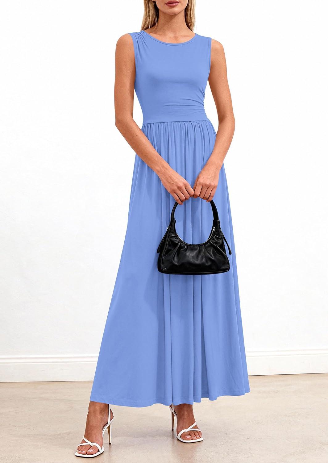 imagePRETTYGARDEN Summer Maxi Dresses for Women 2026 Sleeveless A Line Flowy Long Casual Sundress Wedding Guest Fashion ClothingLight Blue
