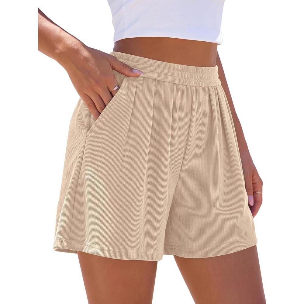 imagePRETTYGARDEN Flowy Summer Shorts for Women High Waisted Wide Leg Knitted Wide Leg Soft Pajama Shorts Women Vacation OutfitsApricot