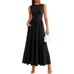 PRETTYGARDEN Summer Maxi Dresses for Women 2026 Sleeveless A Line Flowy Long Casual Sundress Wedding Guest Fashion Clothing(Black)