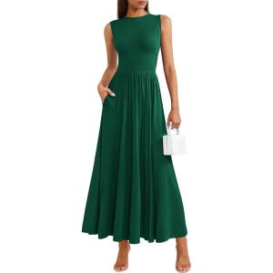 PRETTYGARDEN Summer Maxi Dresses for Women 2026 Sleeveless A Line Flowy Long Casual Sundress Wedding Guest Fashion Clothing(Green)