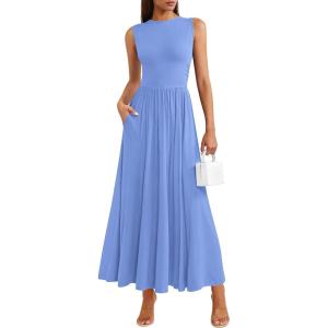 PRETTYGARDEN Summer Maxi Dresses for Women 2026 Sleeveless A Line Flowy Long Casual Sundress Wedding Guest Fashion Clothing(Light Blue)