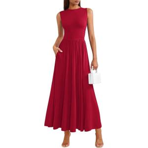 PRETTYGARDEN Summer Maxi Dresses for Women 2026 Sleeveless A Line Flowy Long Casual Sundress Wedding Guest Fashion Clothing(Red)