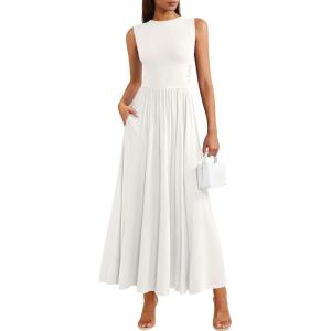 PRETTYGARDEN Summer Maxi Dresses for Women 2026 Sleeveless A Line Flowy Long Casual Sundress Wedding Guest Fashion Clothing(White)