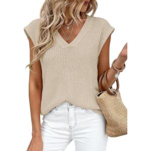 PRETTYGARDEN Women’s 2026 Lightweight Sweaters Vest Spring Trendy Cap Sleeve V Neck Knit Tank Tops Summer Going Out Outfits(Apricot)