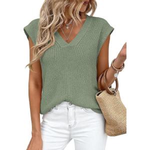 PRETTYGARDEN Women’s 2026 Lightweight Sweaters Vest Spring Trendy Cap Sleeve V Neck Knit Tank Tops Summer Going Out Outfits(Green)