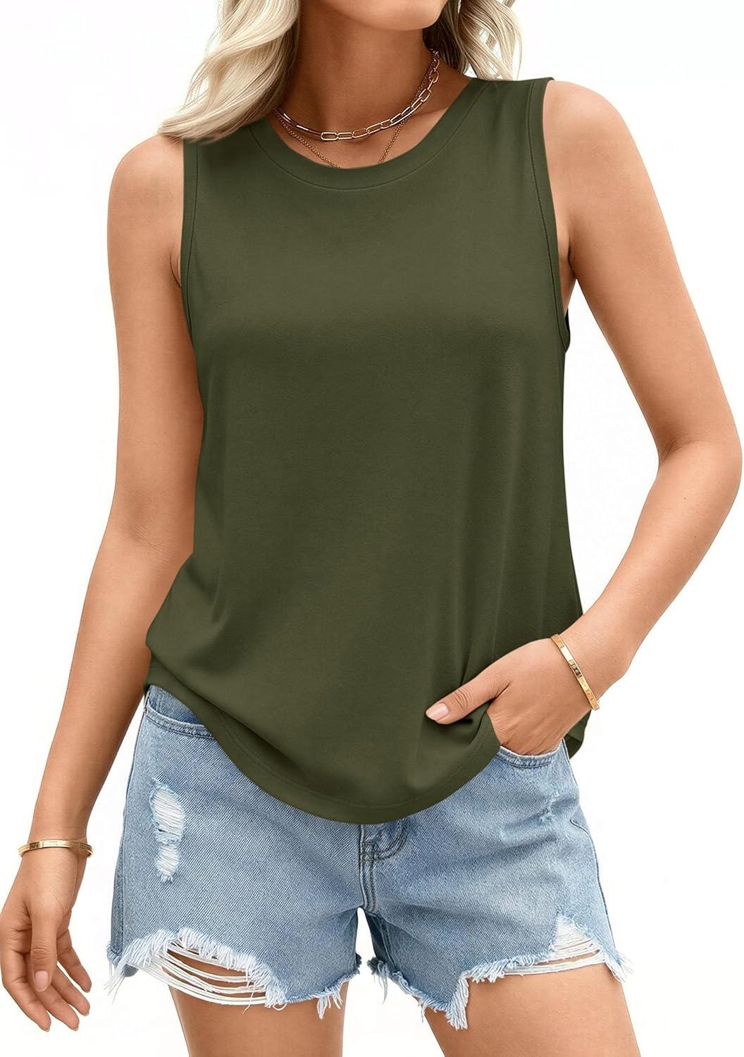 imagePRETTYGARDEN Womens Summer Tops 2026 Spring Fashion Sleeveless Tank Tops Casual Loose Fit Shirts Beach Vacation ClothesArmy Green