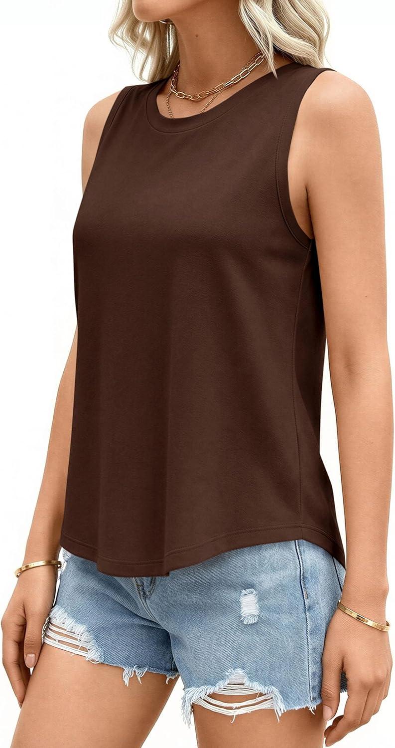 imagePRETTYGARDEN Womens Summer Tops 2026 Spring Fashion Sleeveless Tank Tops Casual Loose Fit Shirts Beach Vacation ClothesBrown