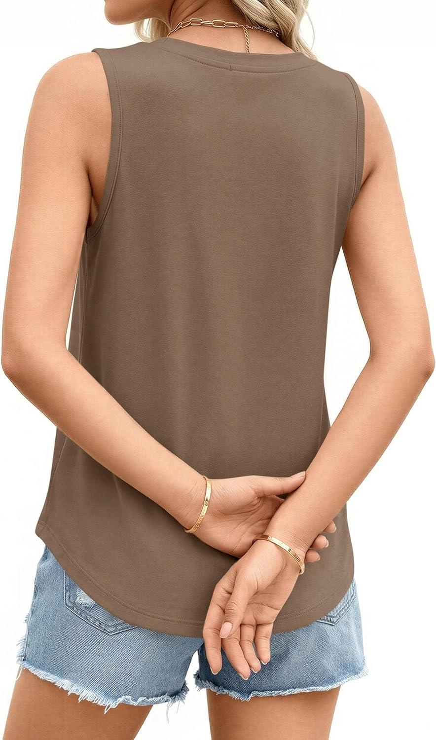 imagePRETTYGARDEN Womens Summer Tops 2026 Spring Fashion Sleeveless Tank Tops Casual Loose Fit Shirts Beach Vacation ClothesKhaki