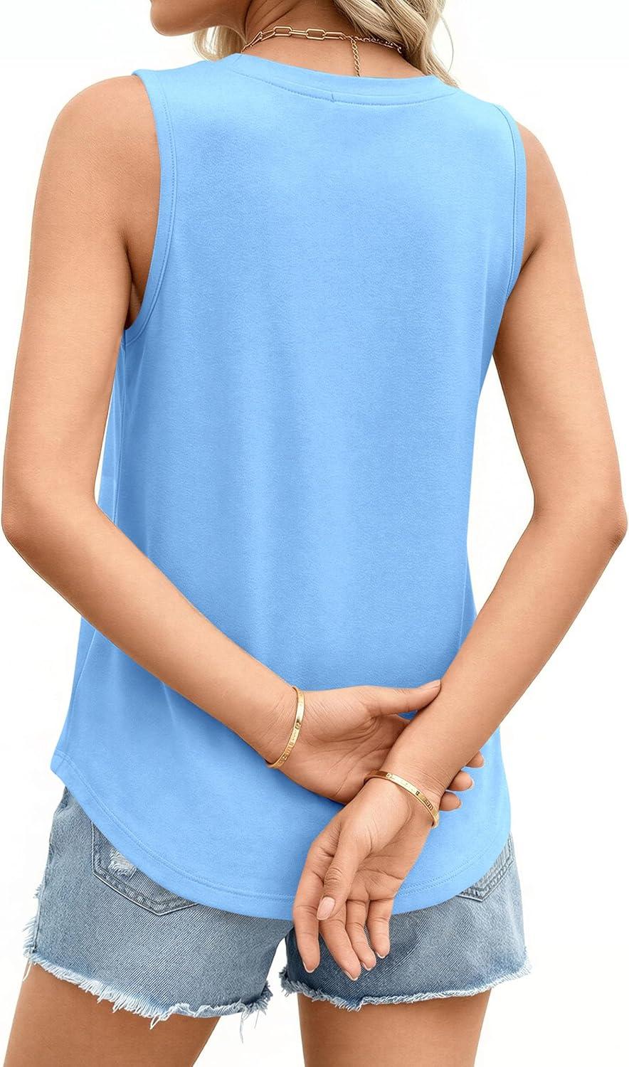 imagePRETTYGARDEN Womens Summer Tops 2026 Spring Fashion Sleeveless Tank Tops Casual Loose Fit Shirts Beach Vacation ClothesLight Blue