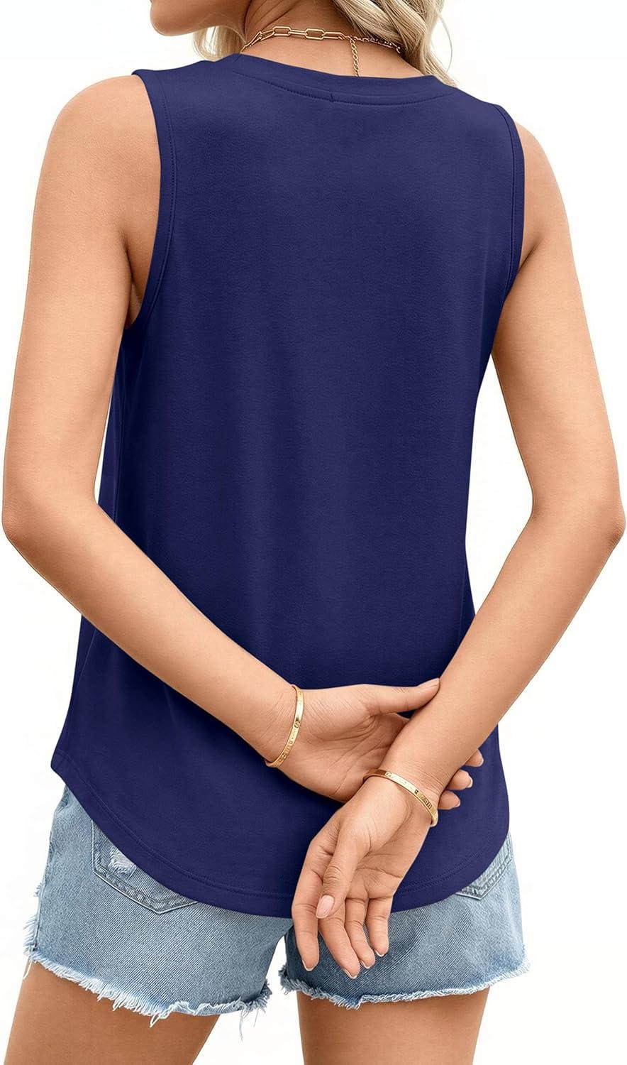 imagePRETTYGARDEN Womens Summer Tops 2026 Spring Fashion Sleeveless Tank Tops Casual Loose Fit Shirts Beach Vacation ClothesNavy Blue