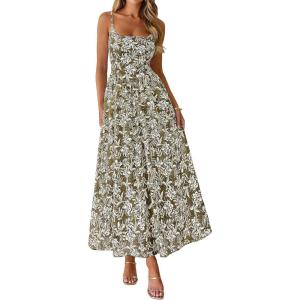 PRETTYGARDEN Womens 2026 Spring Boho Maxi Dress Eyelet Floral Long Flowy Sundresses Summer Beach Vacation Clothes(Floral Army Green)