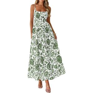 PRETTYGARDEN Womens 2026 Spring Boho Maxi Dress Eyelet Floral Long Flowy Sundresses Summer Beach Vacation Clothes(Floral White Army Green)