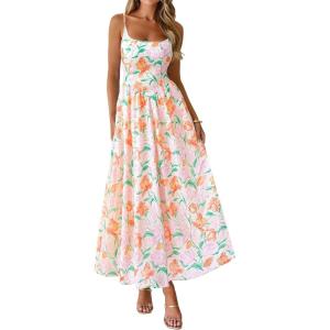 PRETTYGARDEN Womens 2026 Spring Boho Maxi Dress Eyelet Floral Long Flowy Sundresses Summer Beach Vacation Clothes(Floral White Multicolored)