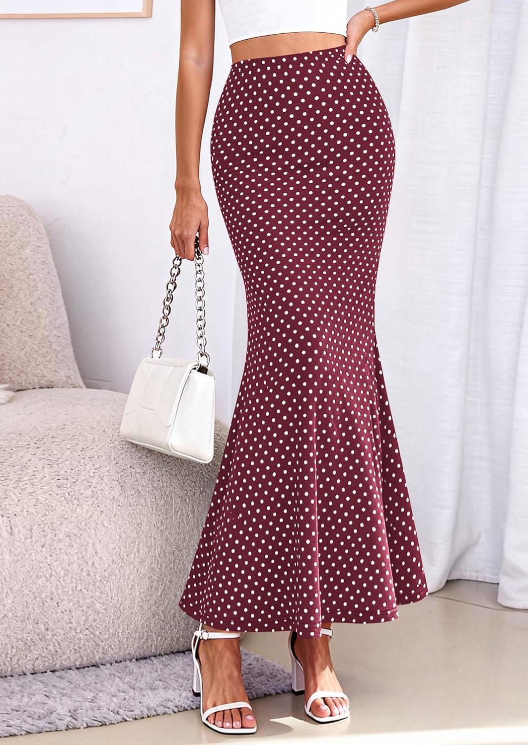 imagePRETTYGARDEN Maxi Skirts for Women 2026 Summer Flowy High Waisted Polka Dot Mermaid Office Work Spring Fashion Long SkirtDot Wine Red White