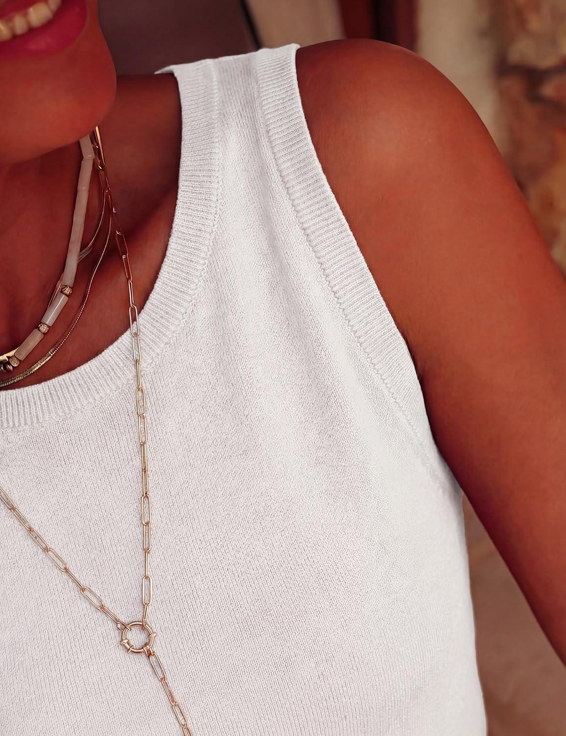 imagePRETTYGARDEN Sleeveless Sweater Tops for Women 2026 Summer Dressy Ribbed Tank Tops Spring Business Casual Work Shirts BlousesWhite
