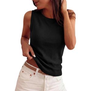 PRETTYGARDEN Sleeveless Sweater Tops for Women 2026 Summer Dressy Ribbed Tank Tops Spring Business Casual Work Shirts Blouses(Black)