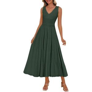 PRETTYGARDEN Women’s Summer Casual Dresses 2026 Spring Sleeveless V Neck Knit Midi Business Work A Line Cocktail Dress(Army Green)